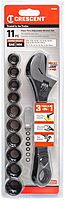 Crescent 11 Pc. Pass-Thru X6 Black Oxide Adjustable Wrench and Spline Socket Set - CPTAW8 Universal Sockets