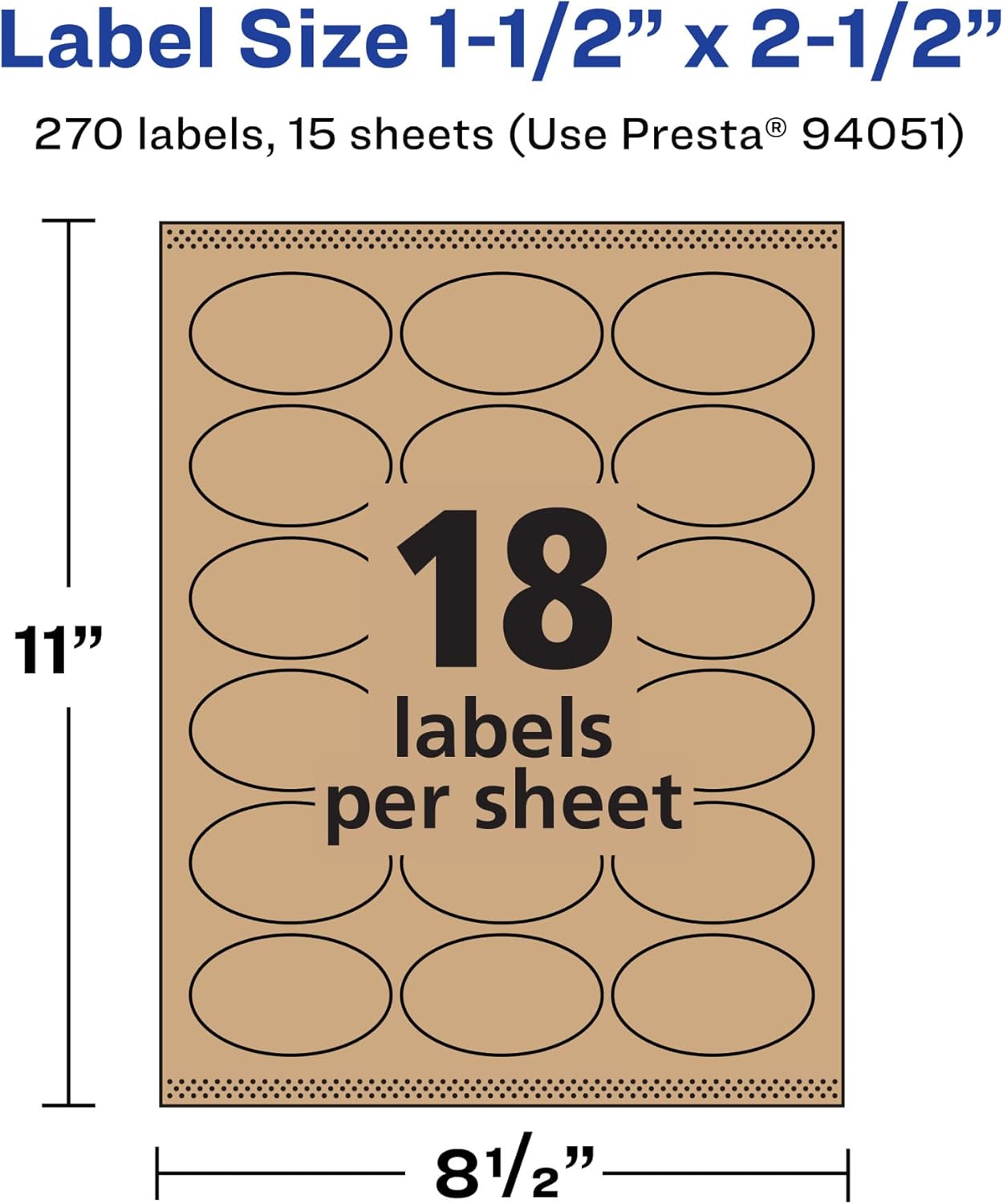 Avery Kraft Brown Oval Labels, Sure Feed Technology, 1.5" x 2.5", Laser/Inkjet Printable