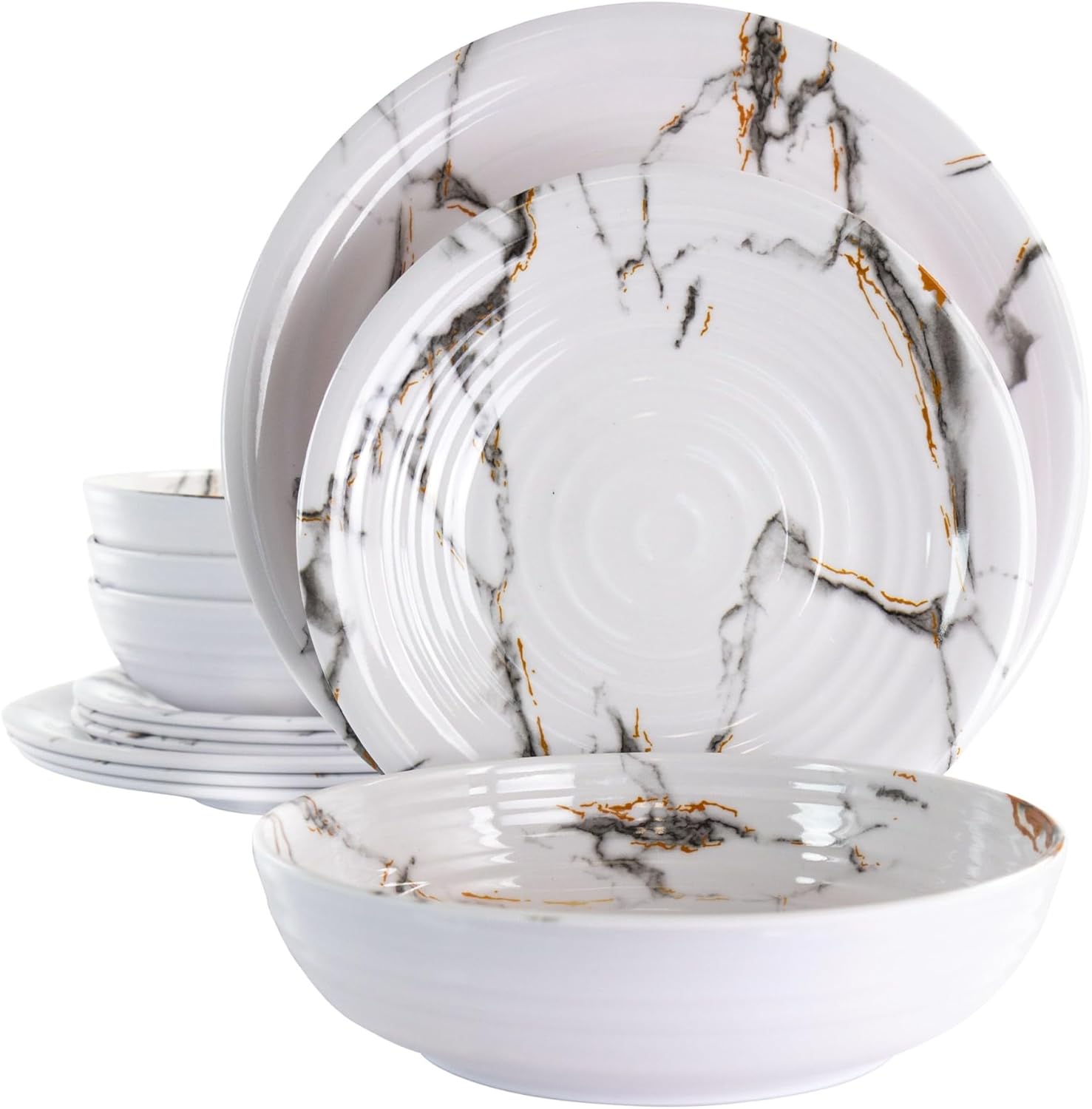 Elama 12-Piece Lightweight Melamine Dinnerware Set