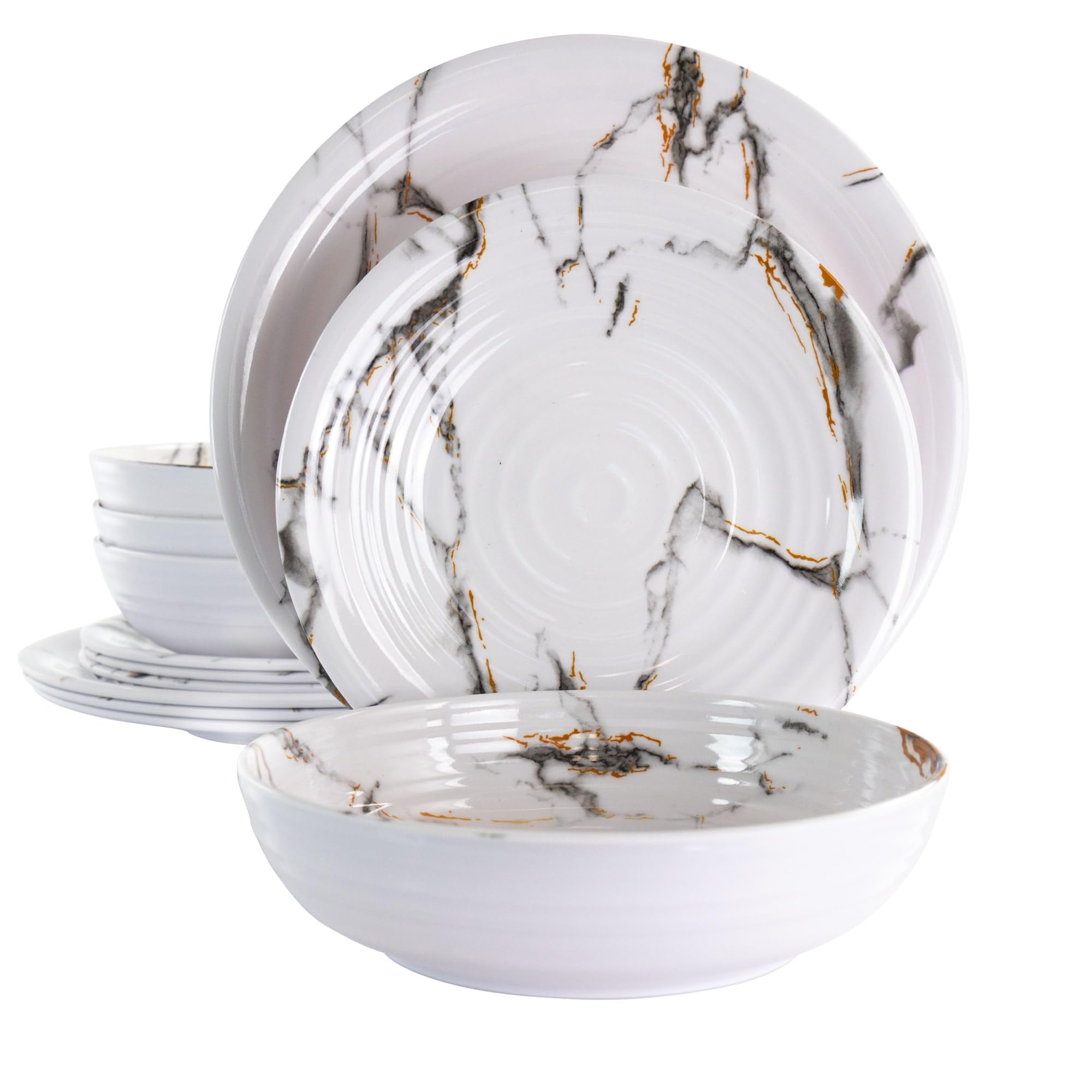 Elama 12-Piece Lightweight Melamine Dinnerware Set