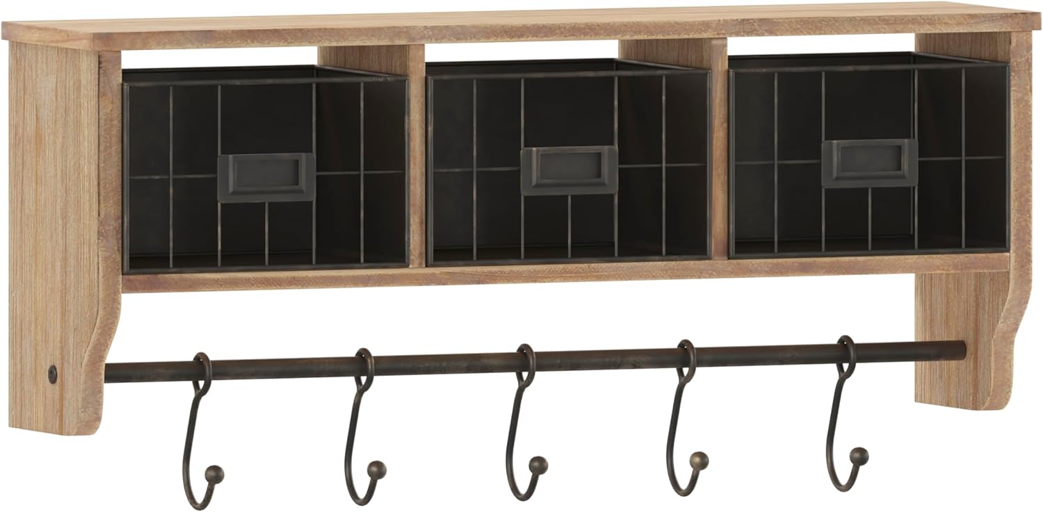 Flash Furniture Daly Wall Mounted Solid Pine Storage Rack