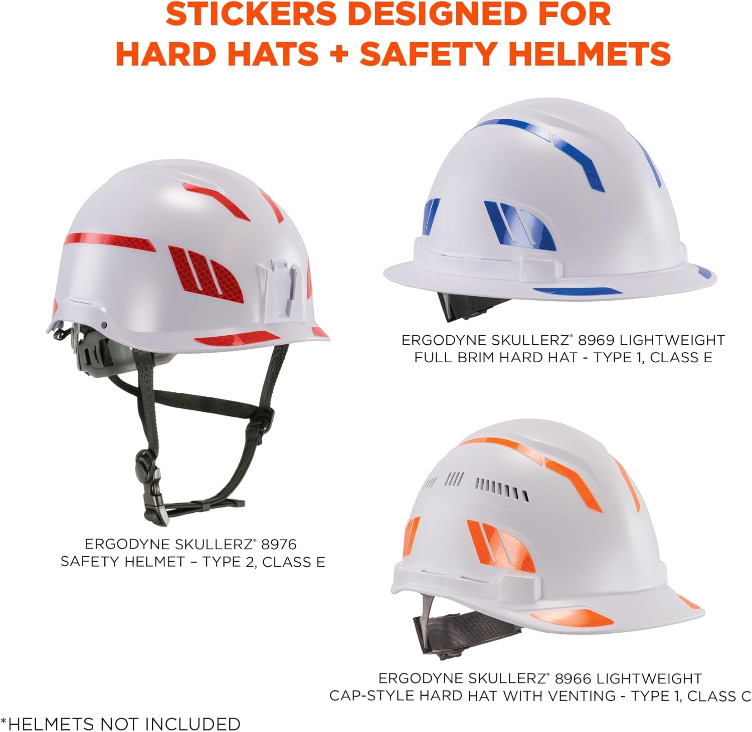 Ergodyne Skullerz 8961 Reflective Hard Hat Stickers, Safety Helmet Strips - Pack of 2