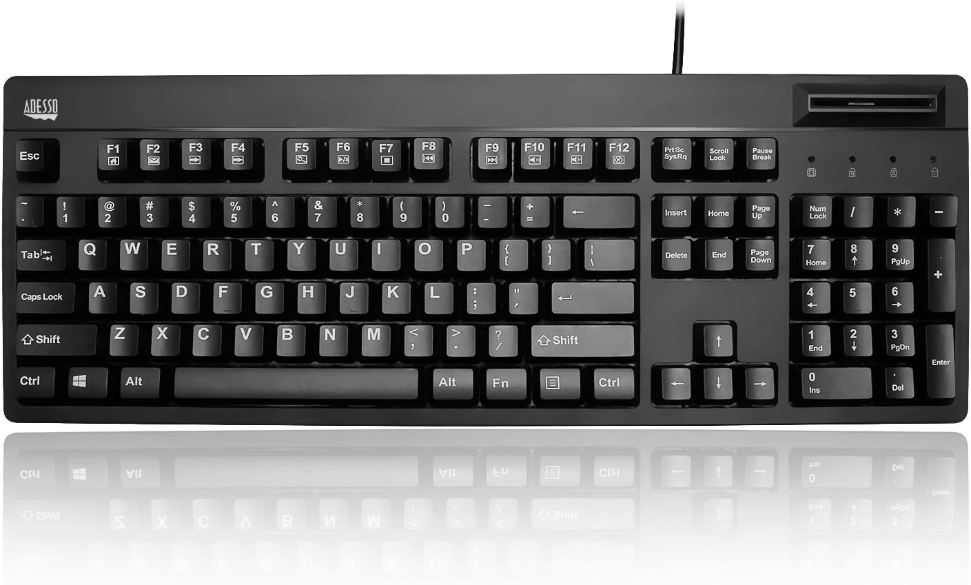 Adesso EasyTouch 630SB-TAA - Smart Card Reader Keyboard (TAA Compliant) - Cable Connectivity - USB Interface - 104 Key(s)