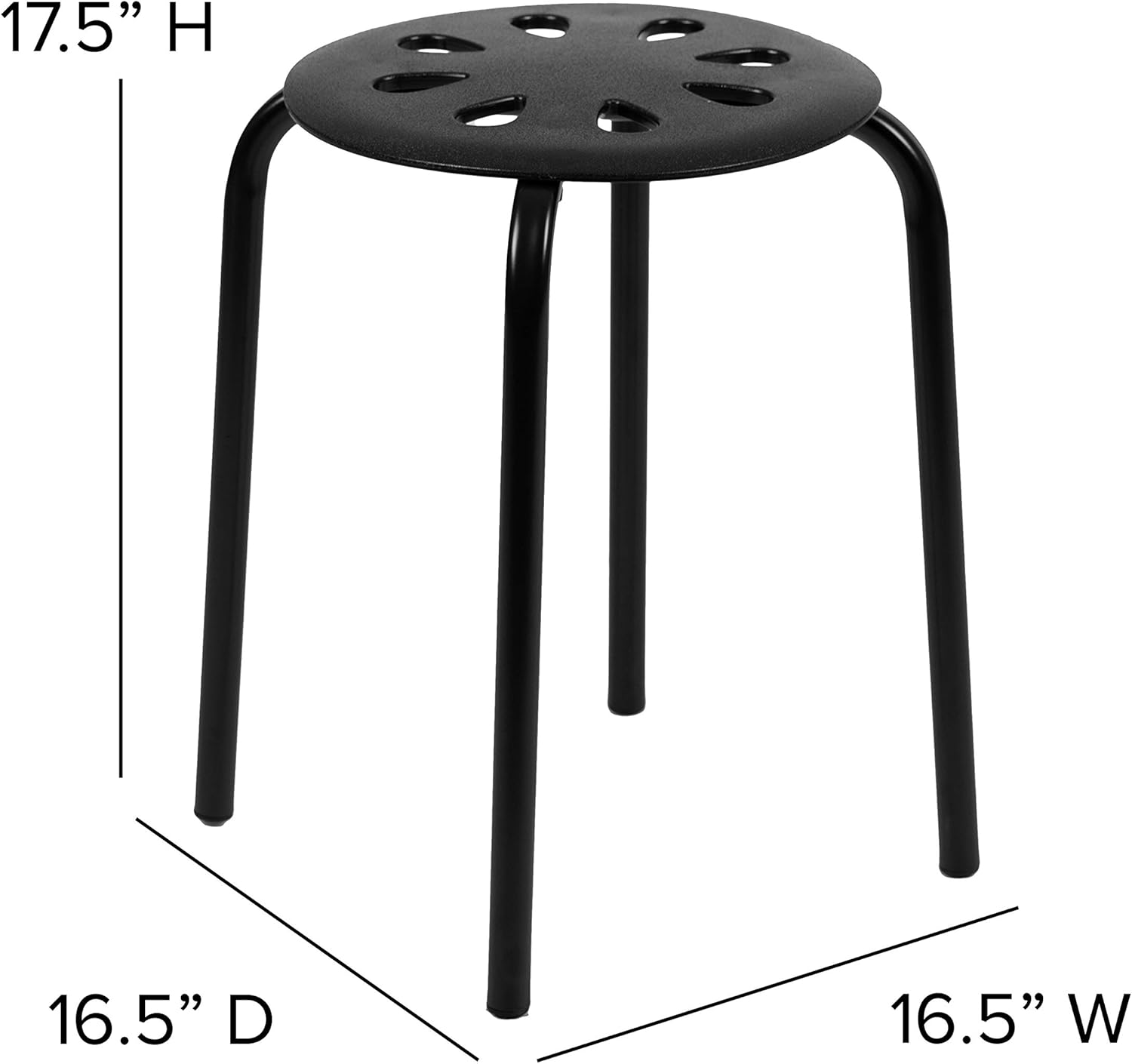 Flash Furniture Bailey Plastic Nesting Stack Stools, 17.5" Height, Black (5 Pack)