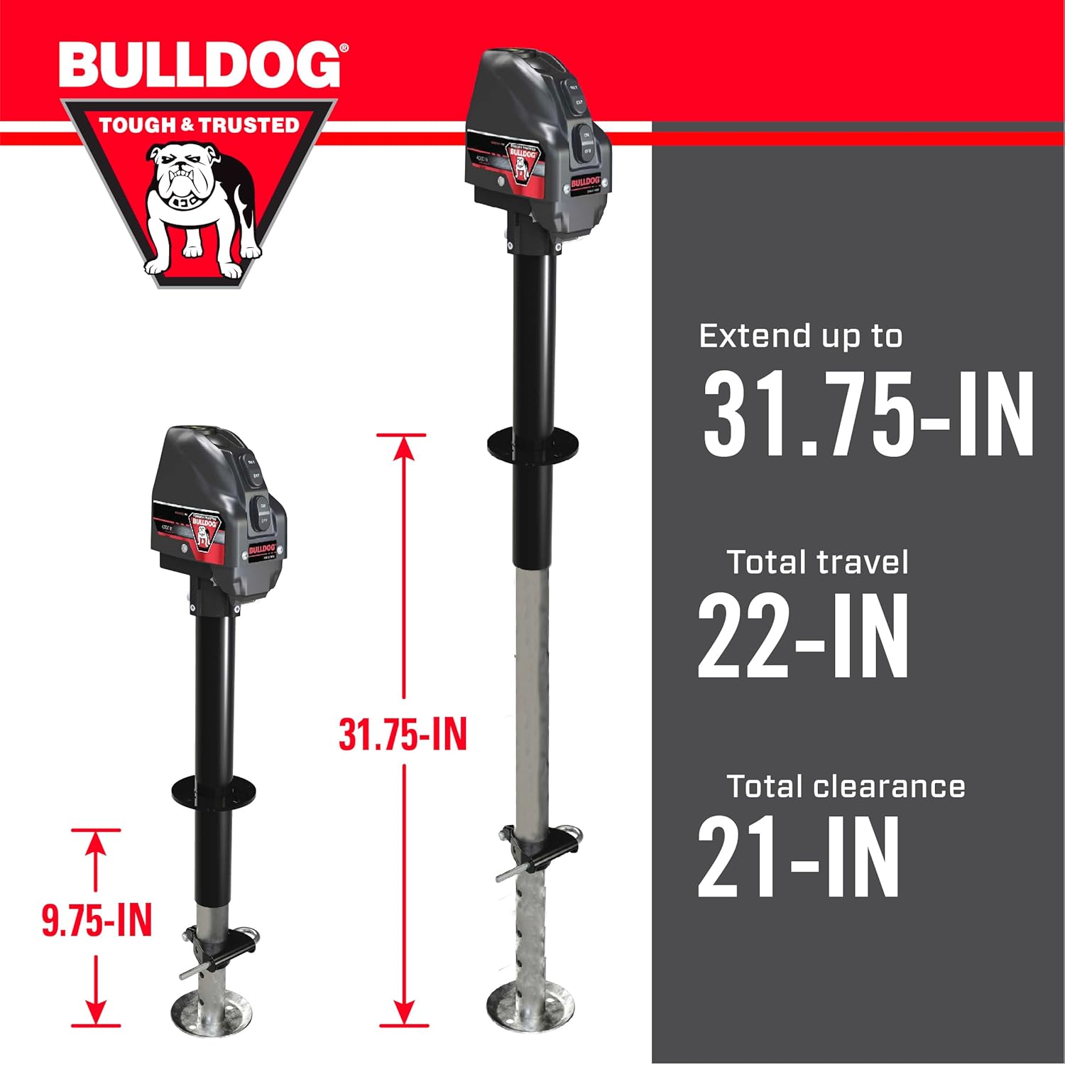 Bulldog 500199 Powered Drive A-Frame Electric Trailer Jack for Boat Trailers, 4,000 lbs. Capacity