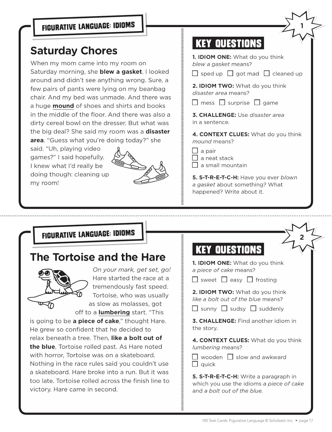 100 Task Cards: Figurative Language: Reproducible Mini-Passages With Key Questions to Boost Reading Comprehension Skills