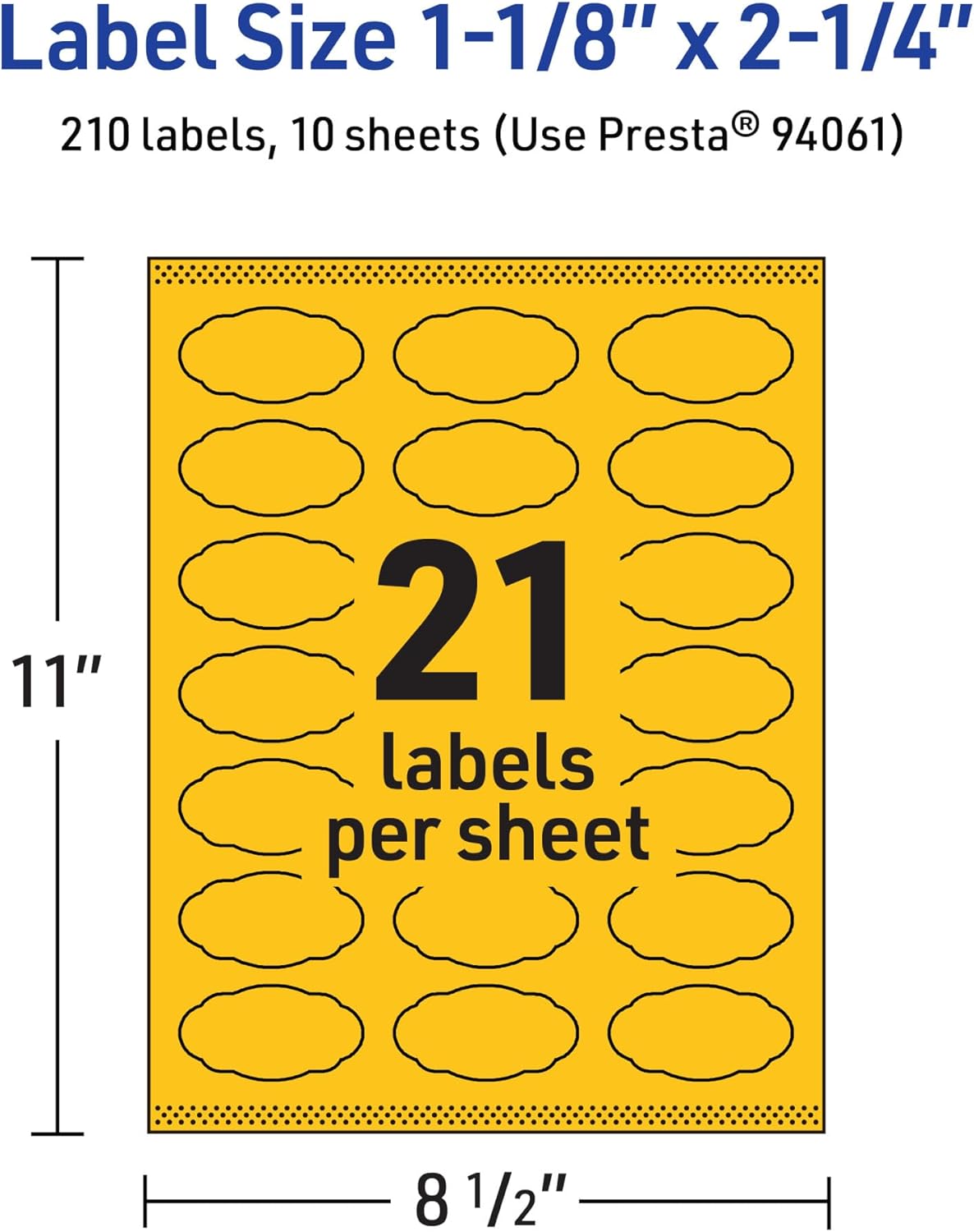 Avery Printable Oval Scalloped Labels, Sure Feed Technology, 1-1/8" x 2-1/4", Bright Yellow, Print-to-the-Edge