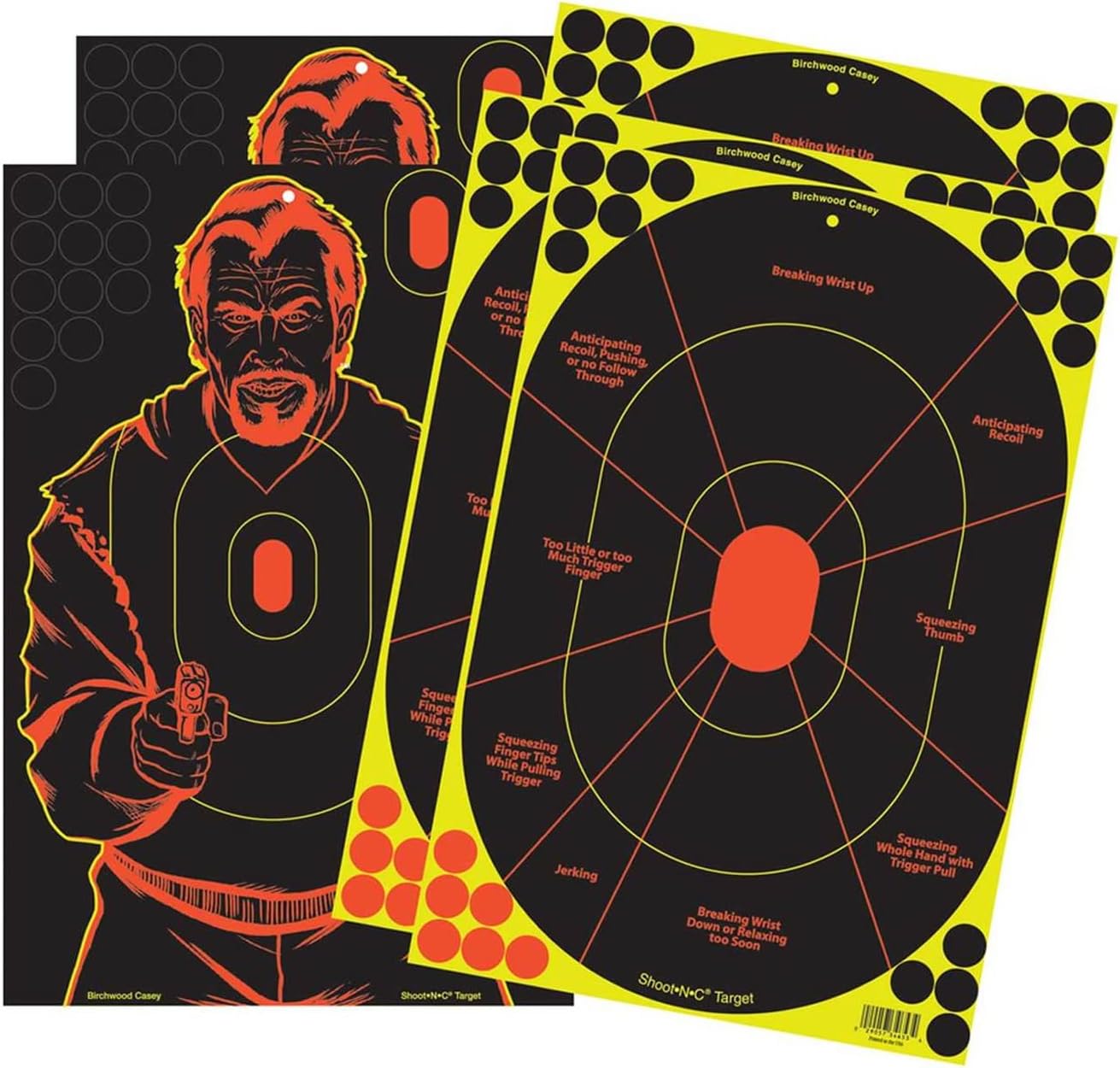 BIRCHWOOD CASEY Shoot-N-C 12" X 18" Combo 5 Reactive Targets - 3 Handgun Trainer & 2 Bad Guy Silhouette Targets