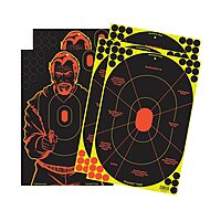 BIRCHWOOD CASEY Shoot-N-C 12" X 18" Combo 5 Reactive Targets - 3 Handgun Trainer & 2 Bad Guy Silhouette Targets - Highly Visible Instant Feedback Self-Adhesive Targets for Pistol Shooting Practice