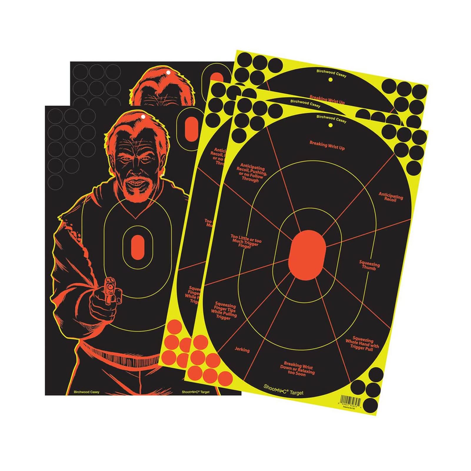 BIRCHWOOD CASEY Shoot-N-C 12" X 18" Combo 5 Reactive Targets - 3 Handgun Trainer & 2 Bad Guy Silhouette Targets