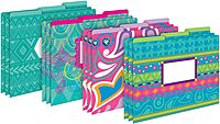 Barker Creek Designer File Folders, Bohemian, Multi-Design, Playful Patterns on Outside, Solid Colors on Inside, Letter Size, 1/3 Cut Tabs, Home, School and Office Supplies (1339), 12pt Cardstock