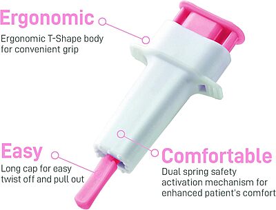 ONE-CARE PRO Safety Lancets Top Button Activated, 28G x 1.5mm, MiniFlow, Pink, 100/bx ONE-CARE PRO Safety Lancets Top Button Activated, 28G x 1.5mm, MiniFlow, Pink, 100/bx