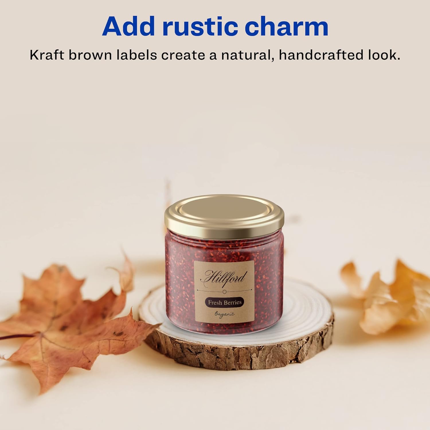 Avery Kraft Brown Square Labels, Sure Feed Technology, 1.5" x 1.5", 300 Kraft Brown Labels, Print-to-The-Edge