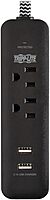 Tripp Lite Surge Protector Power Strip 2-Outlet w 2 USB Ports 2.1A 6ft Cord, 5-15P Plug, 450 Joules, Black (TLP206USB)