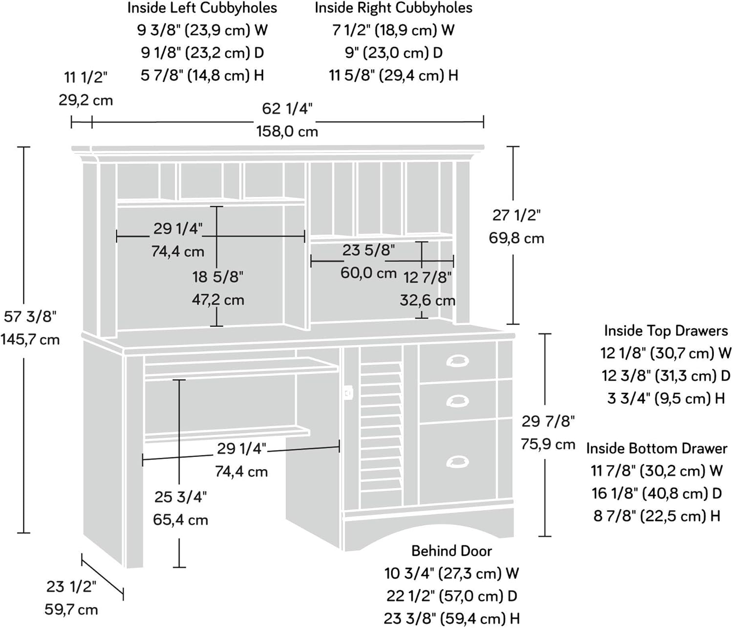 Sauder Harbor View Home Office Computer Desk with Hutch and Keyboard Tray