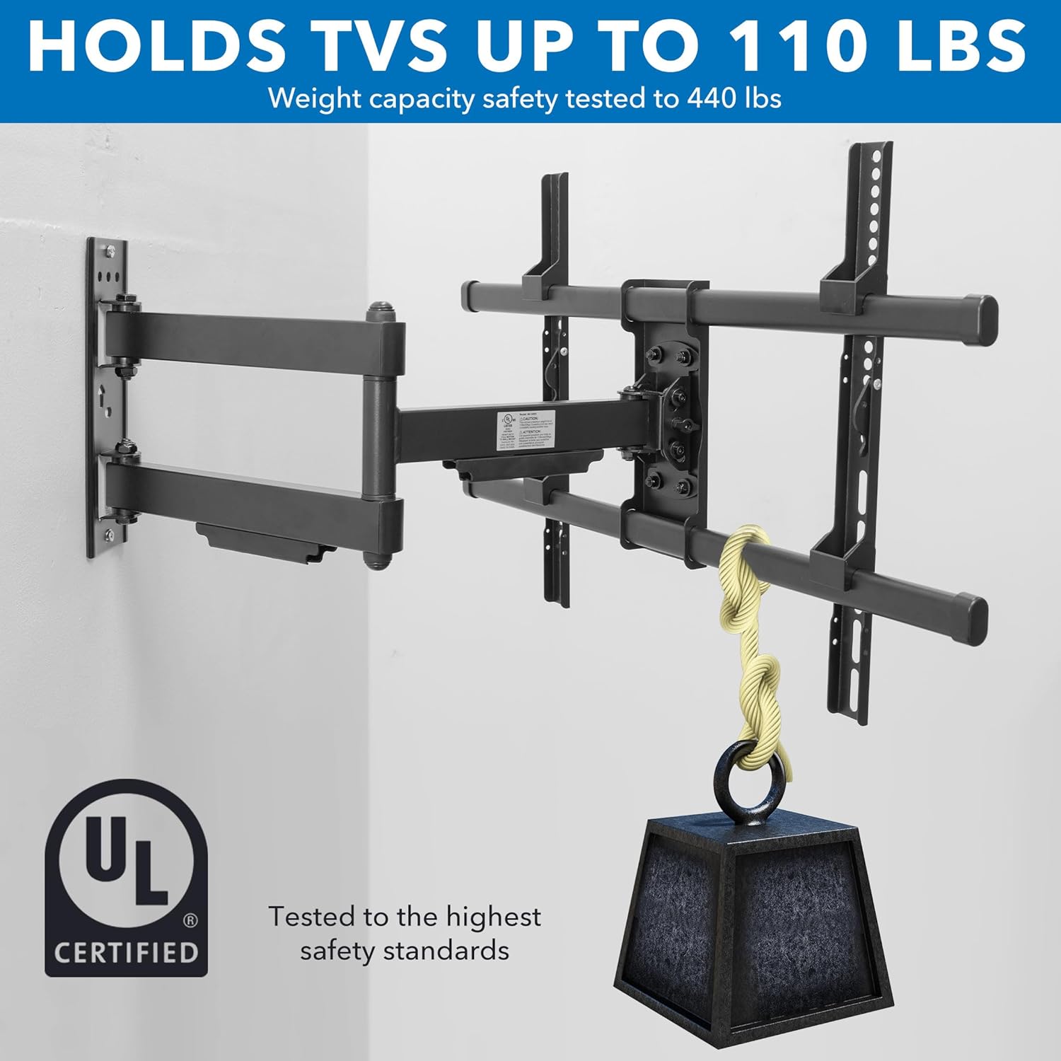 Mount-It! UL Certified Heavy Duty Full Motion TV Wall Mount for Most 37-80 Inch Flat Screen TVs