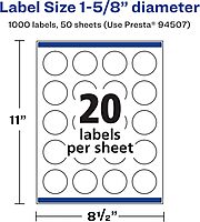 Avery Matte White Round Labels, Sure Feed Technology, 1-5/8" Diameter