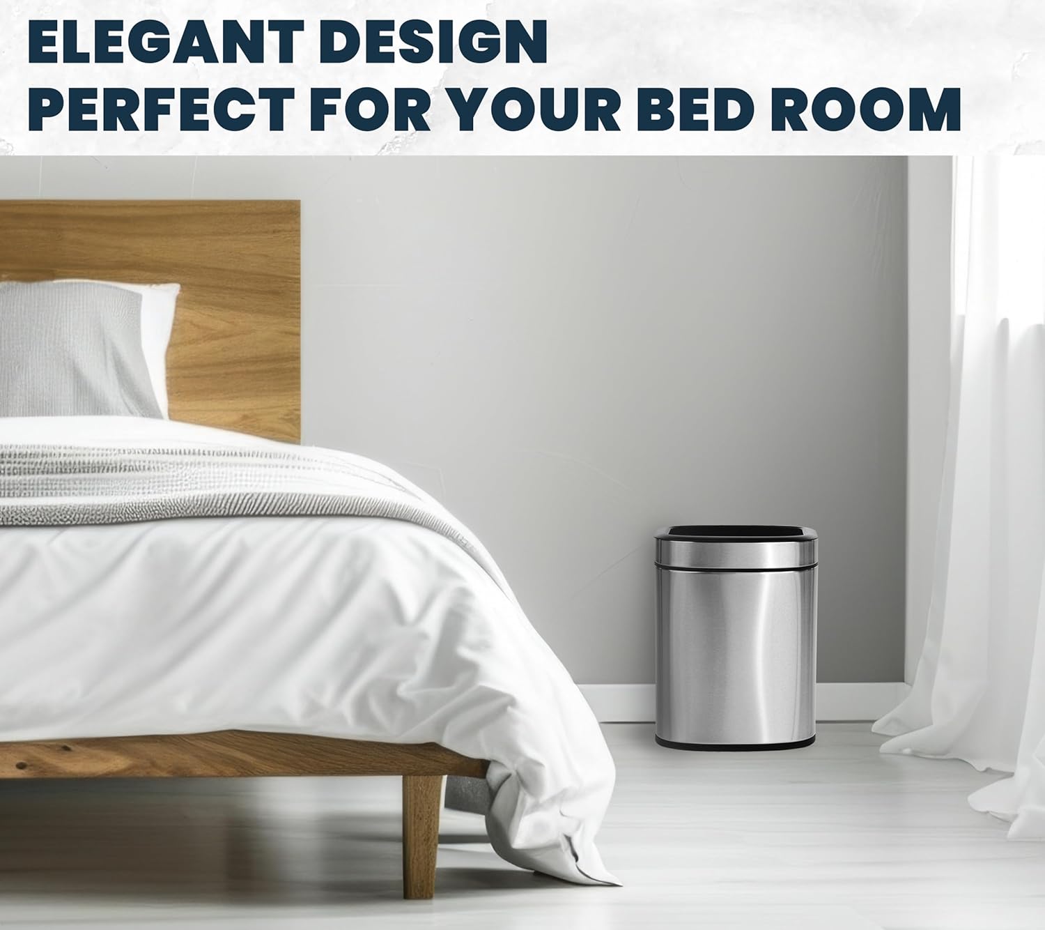 Alpine 10 Liter Small Bathroom Trash Can No Lid - Open Top Stainless Steel Bathroom Trash Can 2.6 Gallon