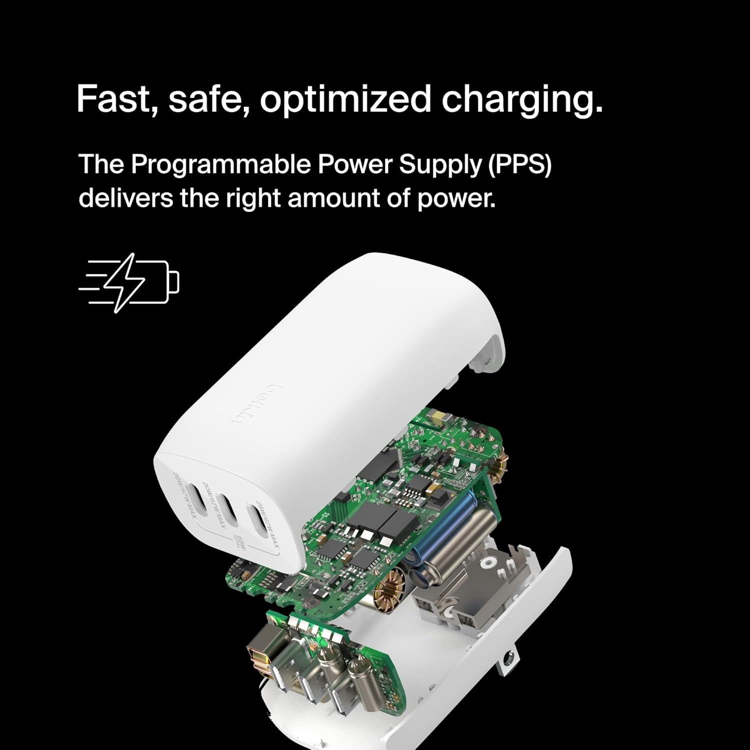 Belkin 3-Port USB C Charger Block 67W - PPS, USB-C PD 3.1 Enabled Fast Charging Charger for iPhone 16, MacBook Pro, AirPods