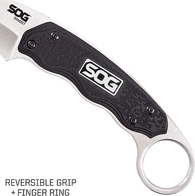 SOG Survival Karambit Knife - Gambit Curved Security Belt Knife, Full Tang Fixed 2.6 Inch Blade w/Hard Nylon Sheath and Adjustable Clip (GB1001-CP), Black