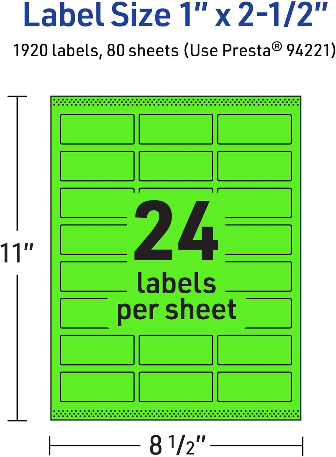 Avery Printable Rectangle Labels, Sure Feed Technology, 1\" x 2-1/2\", Neon Green, Laser/Inkjet Printable