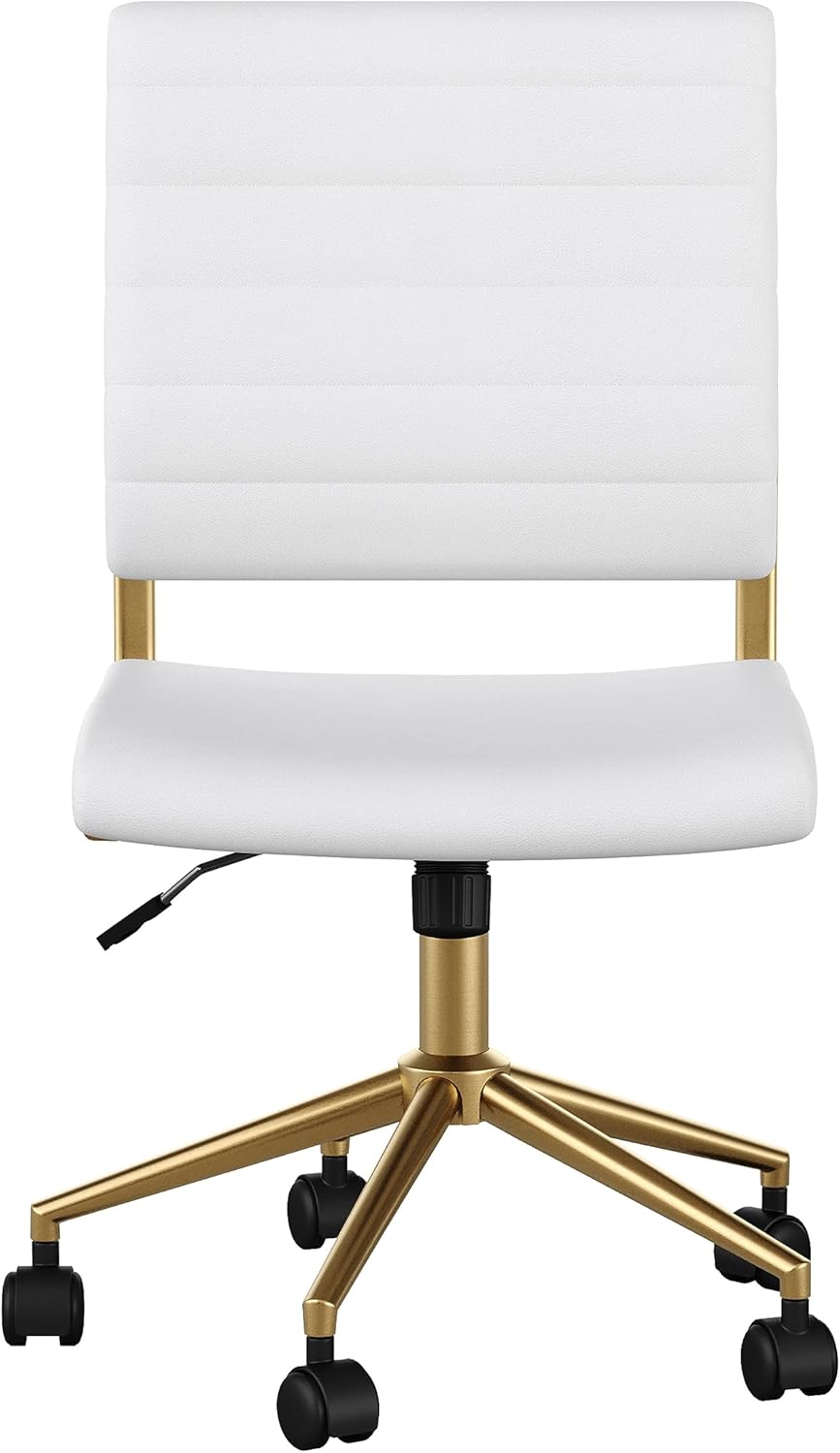 Martha Stewart Ivy Armless Swivel Task Chair in Faux Leather with Polished Brass Frame