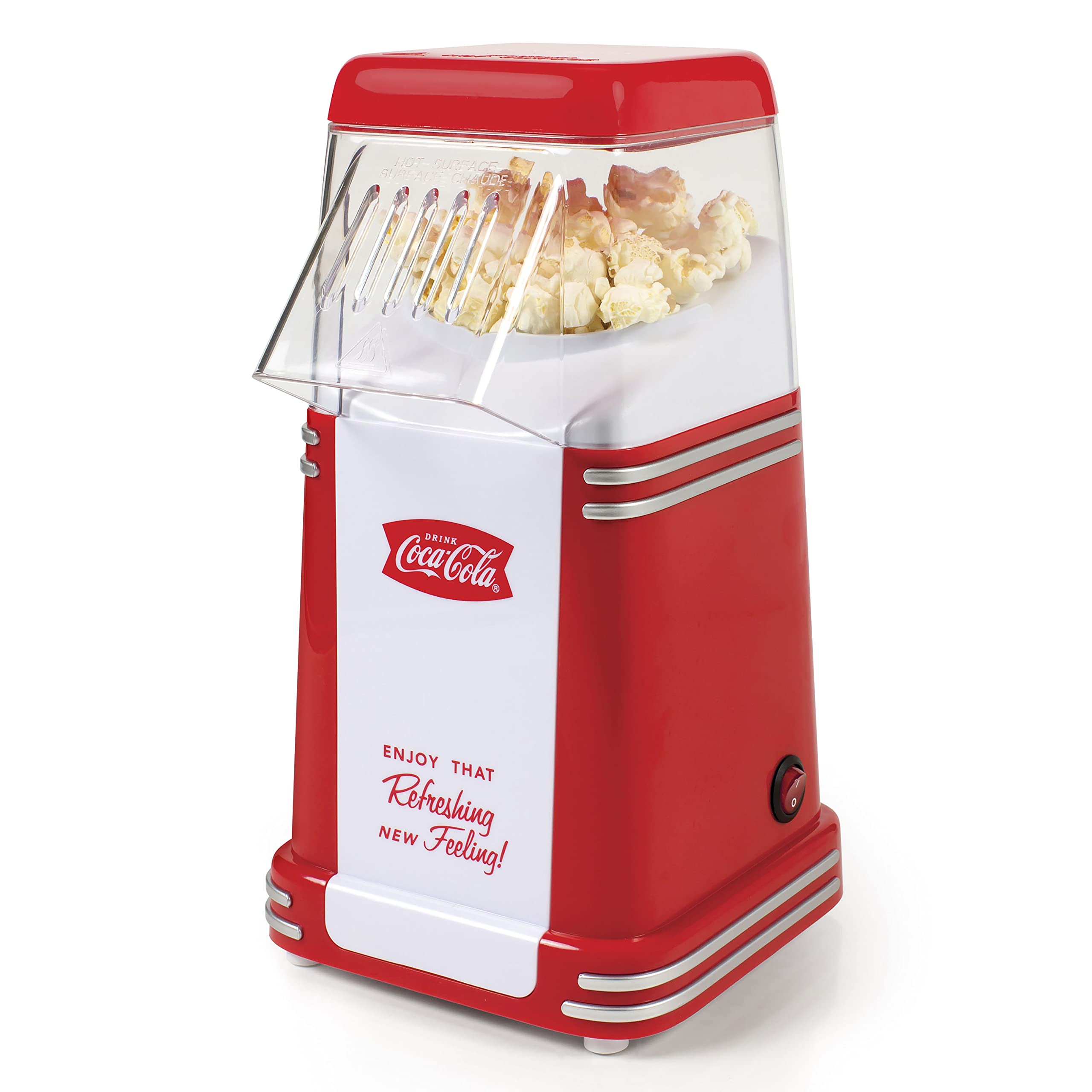 Nostalgia Electrics Coca-Cola Hot-Air Electric Popcorn Maker, 8 Cups, Healthy Oil Free Popcorn with Measuring Scoop
