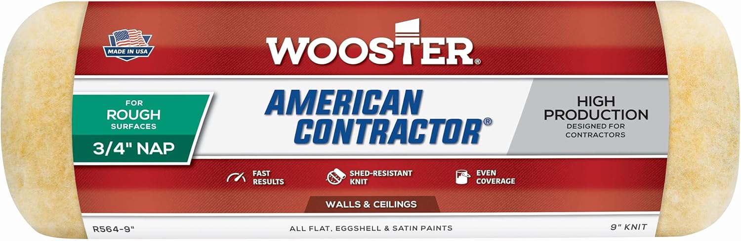 Wooster Brush R364-9 9-Inch American Contractor Roller with 3/4-Inch Nap, Side Stack 9 Inch