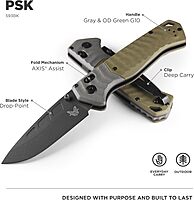 Benchmade - PSK Folding Knife with Gray & OD Green G10 Handle (593BK) OD Green G10 - Cerakote Finish
