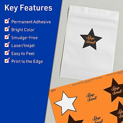 AVERY Printable Star Labels with Sure Feed Technology - Bright Orange