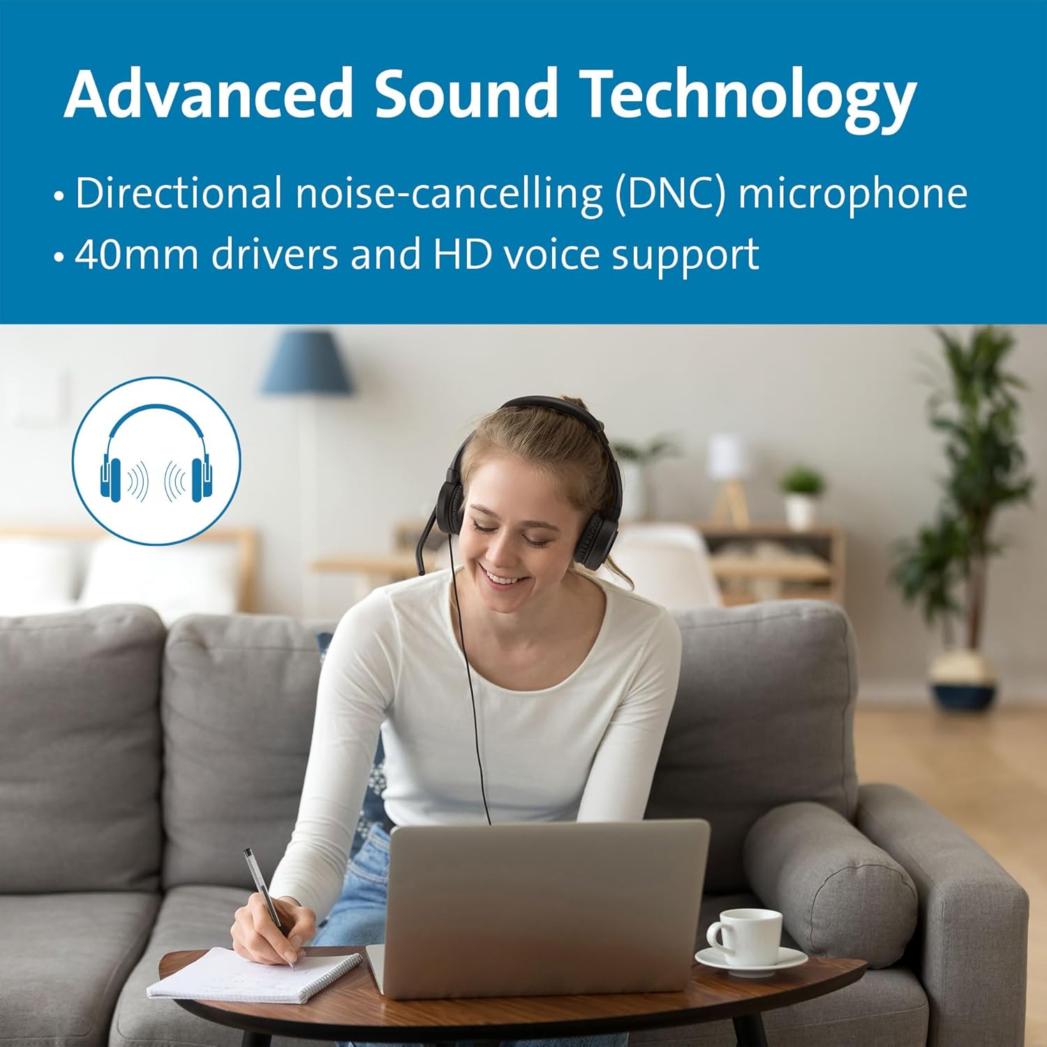 Kensington H1000 USB-C On-Ear Headset, 270° Rotating Noise-Canceling Microphone, Quick Buttons for Volume, Play/Pause, Mute