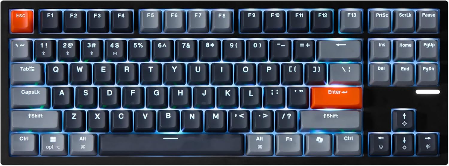 ADESSO EasyTouch 1100 Wired/Wireless/Bluetooth Multi-OS Illuminated Mechanical VIA Compact Keyboard with Copilot Ai Hotkey