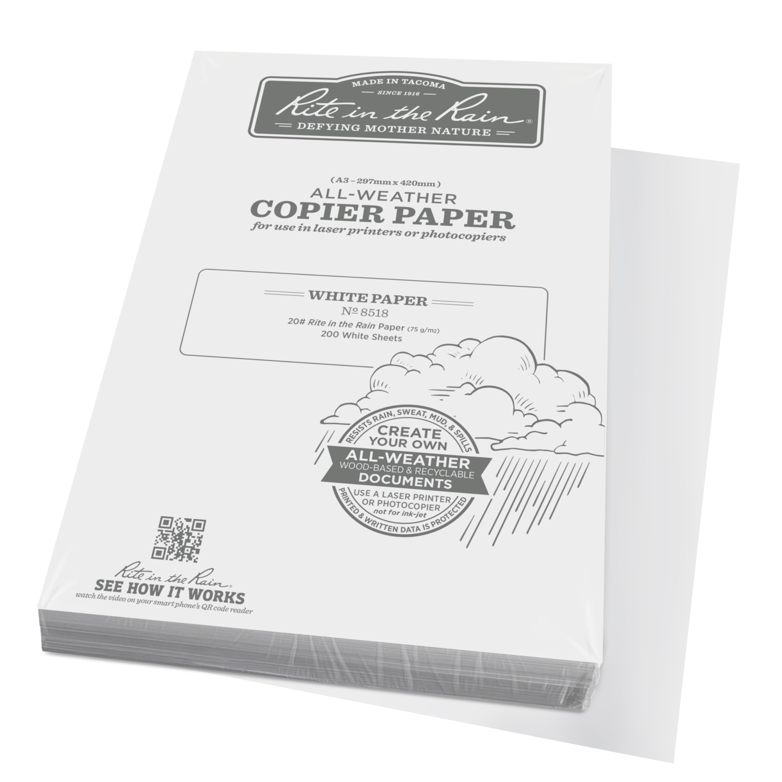 RITE IN THE RAIN All-Weather Copier/Printer Paper, 20 lb, 84 Brightness