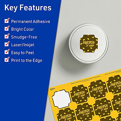 AVERY Printable Square Scalloped Labels, Sure Feed Technology, 1-5/8" x 1-5/8", Bright Yellow