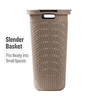 Mind Reader 60L Slim Laundry Hamper with Lid, Wicker-Style Plastic