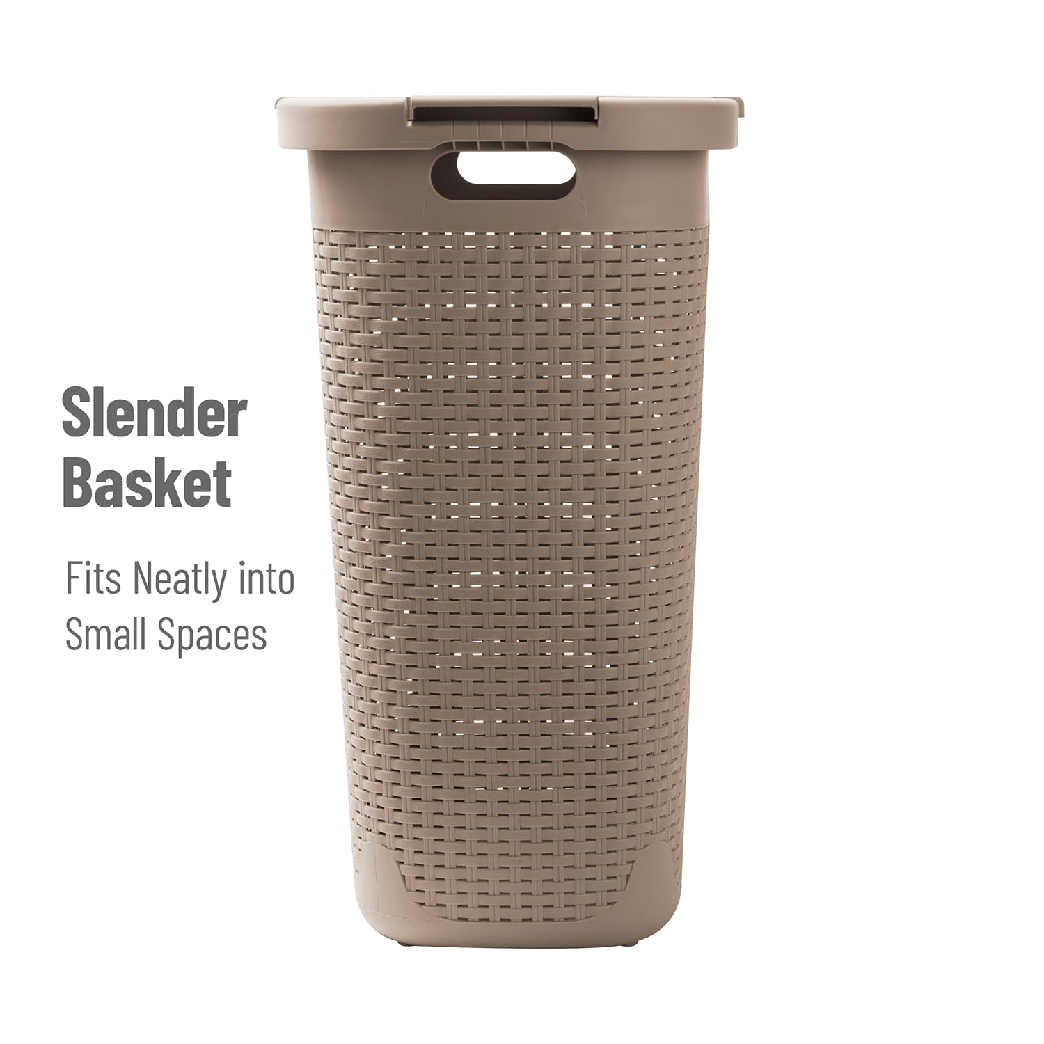 Mind Reader 60L Slim Laundry Hamper with Lid, Wicker-Style Plastic