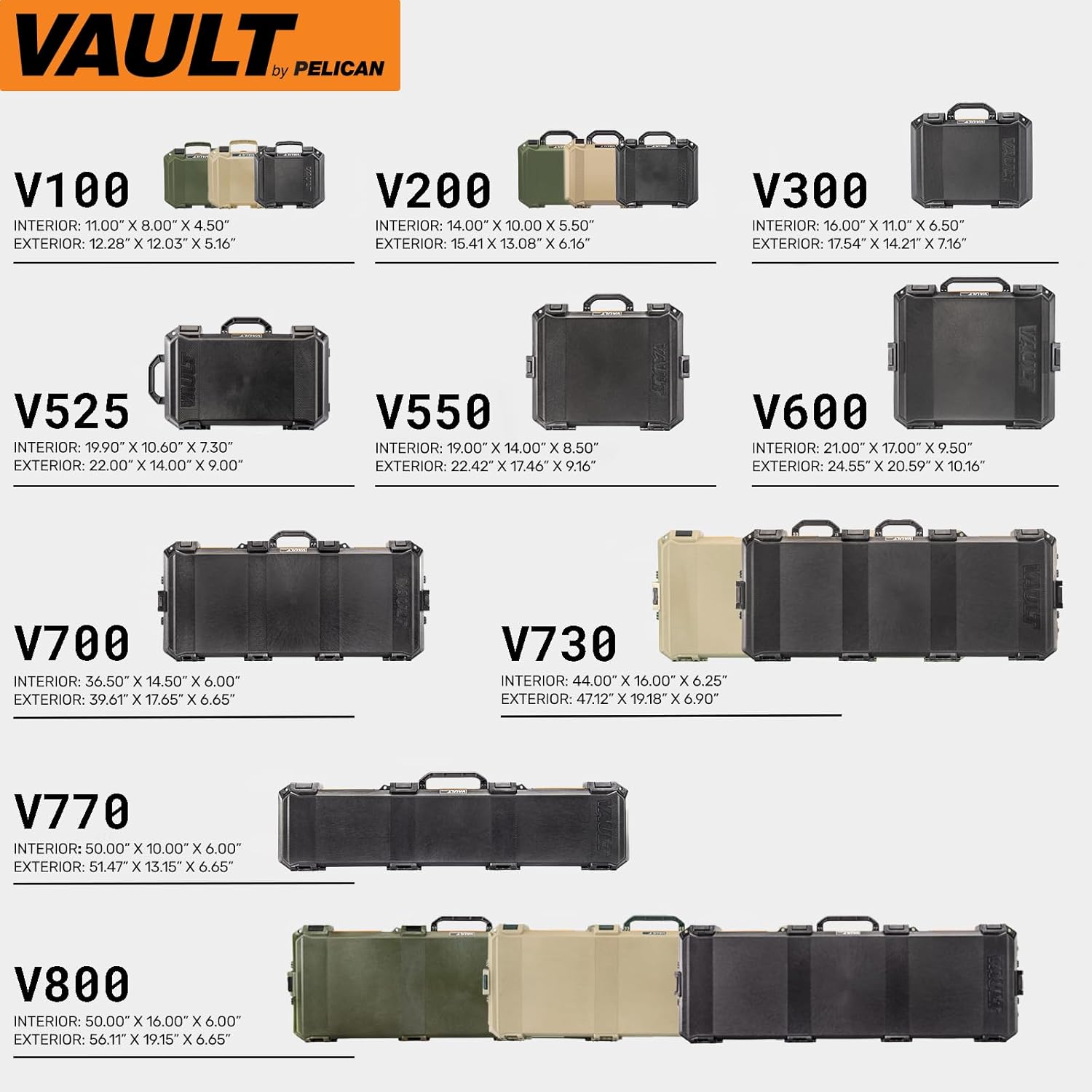 Pelican Vault V800 Long Case with Foam Interior