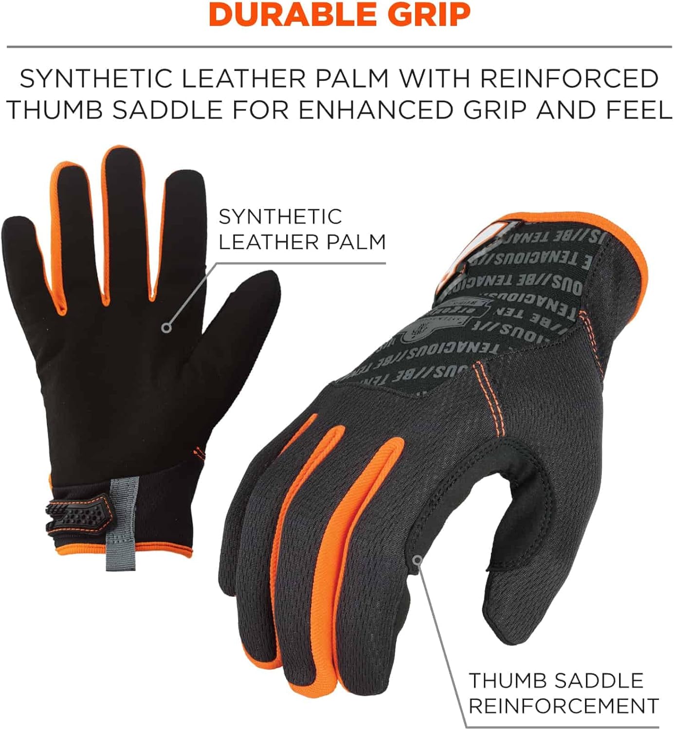 ProFlex 812 Work Glove, Synthetic Leather Palm, Breathable Comfort, Medium, Black