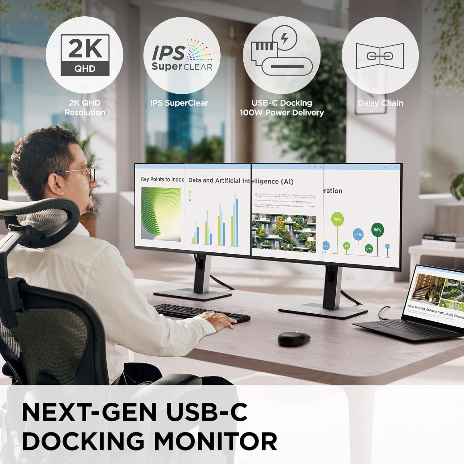 VIEWSONIC USB-C Docking Monitor with 100W, 5-Port USB Hub, HDMI & DisplayPort (Daisy Chain)