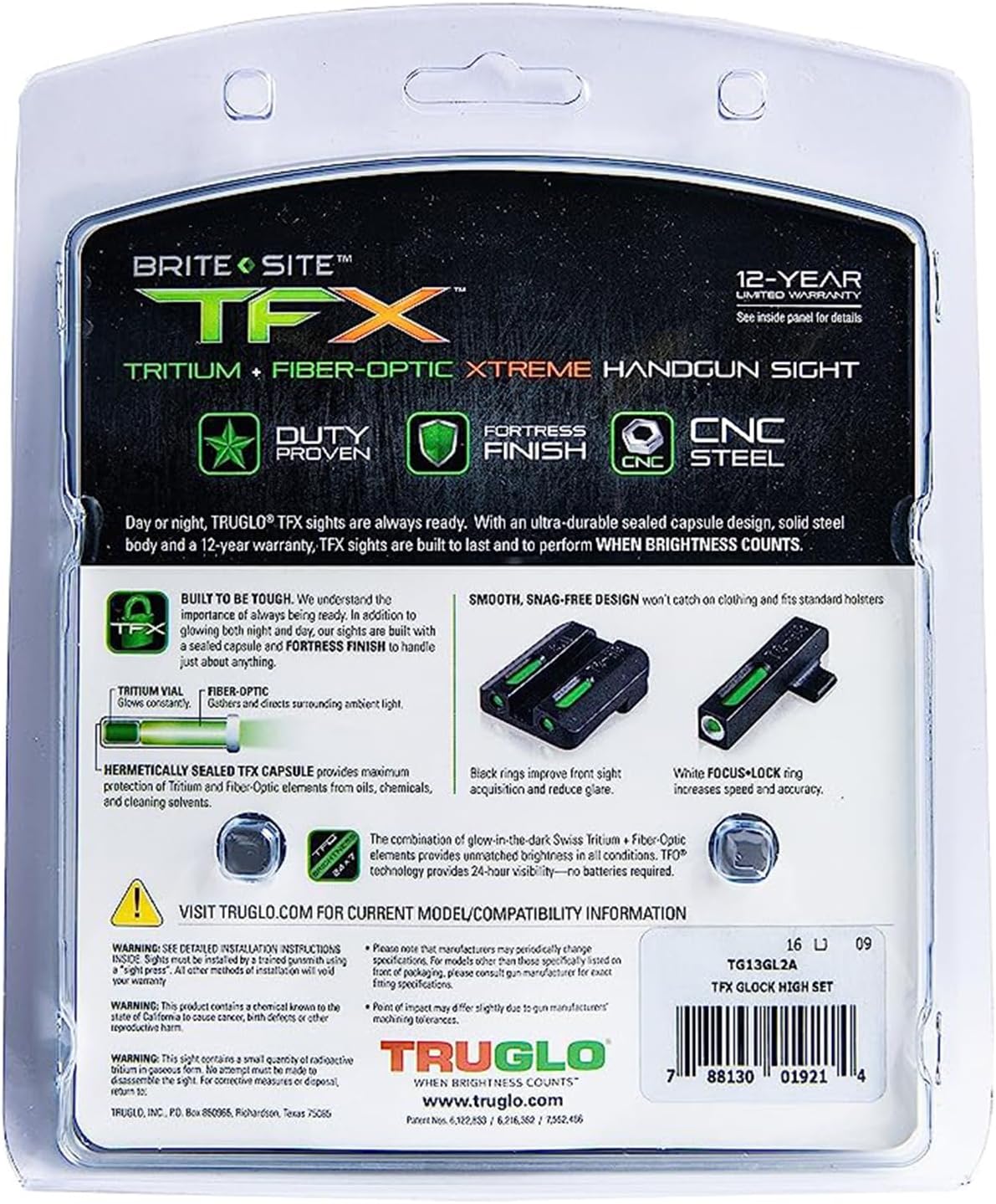 TRUGLO TFX Day/Night Handgun Sight Tritium & Fiber-Optic