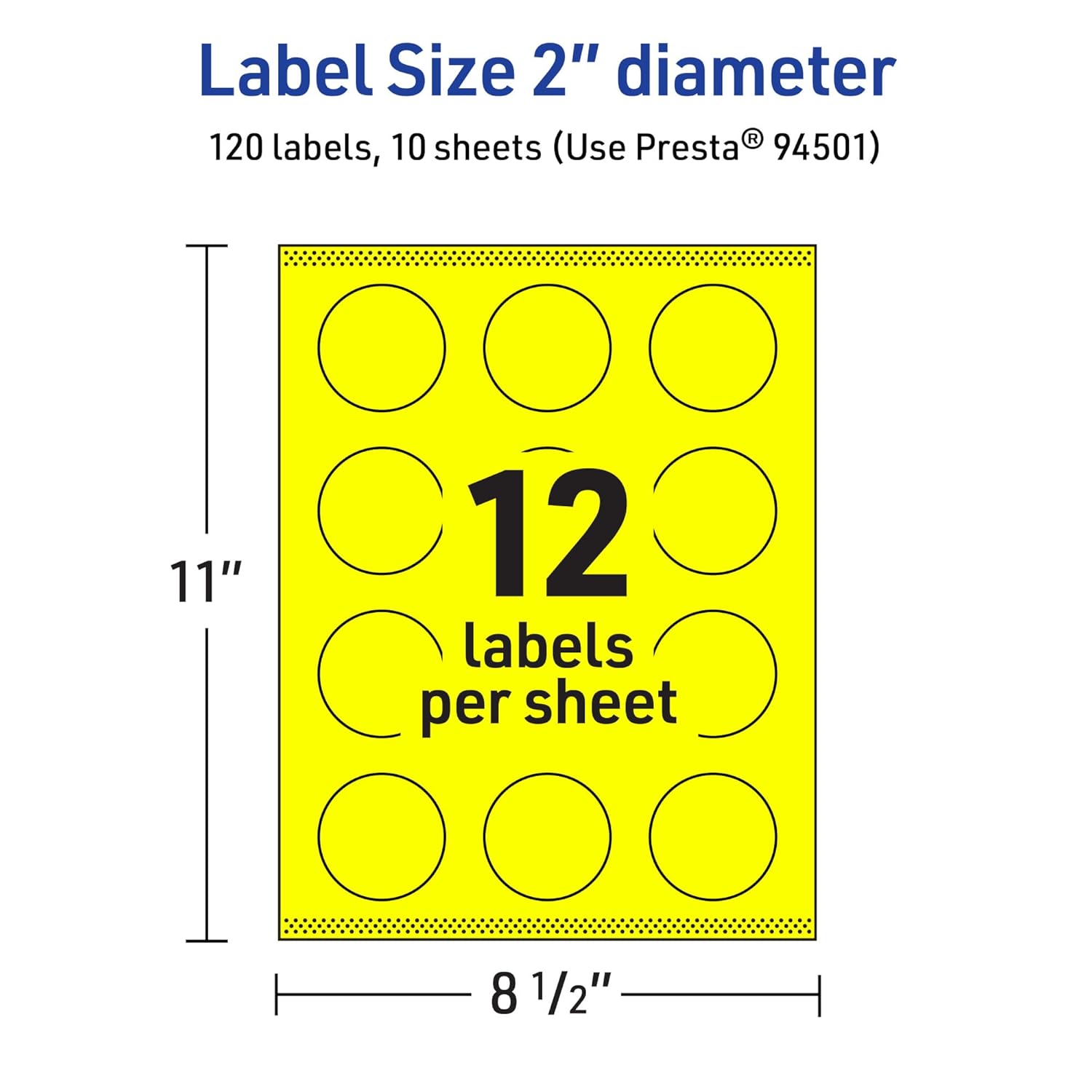 AVERY Printable Round Labels, Sure Feed Technology, 2 in Diameter, Neon Yellow, Print-to-The-Edge, Laser/Inkjet Printable