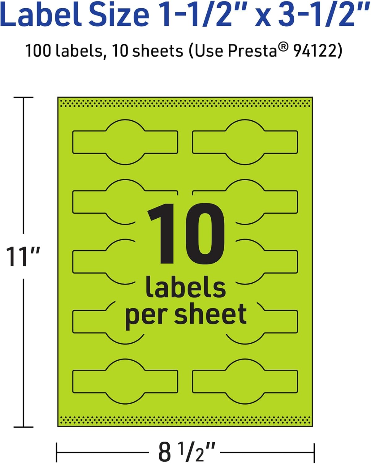 Avery Printable Wraparound Band Labels, Sure Feed Technology, 1.5" x 3.5", Bright Green, Cigar Band Labels