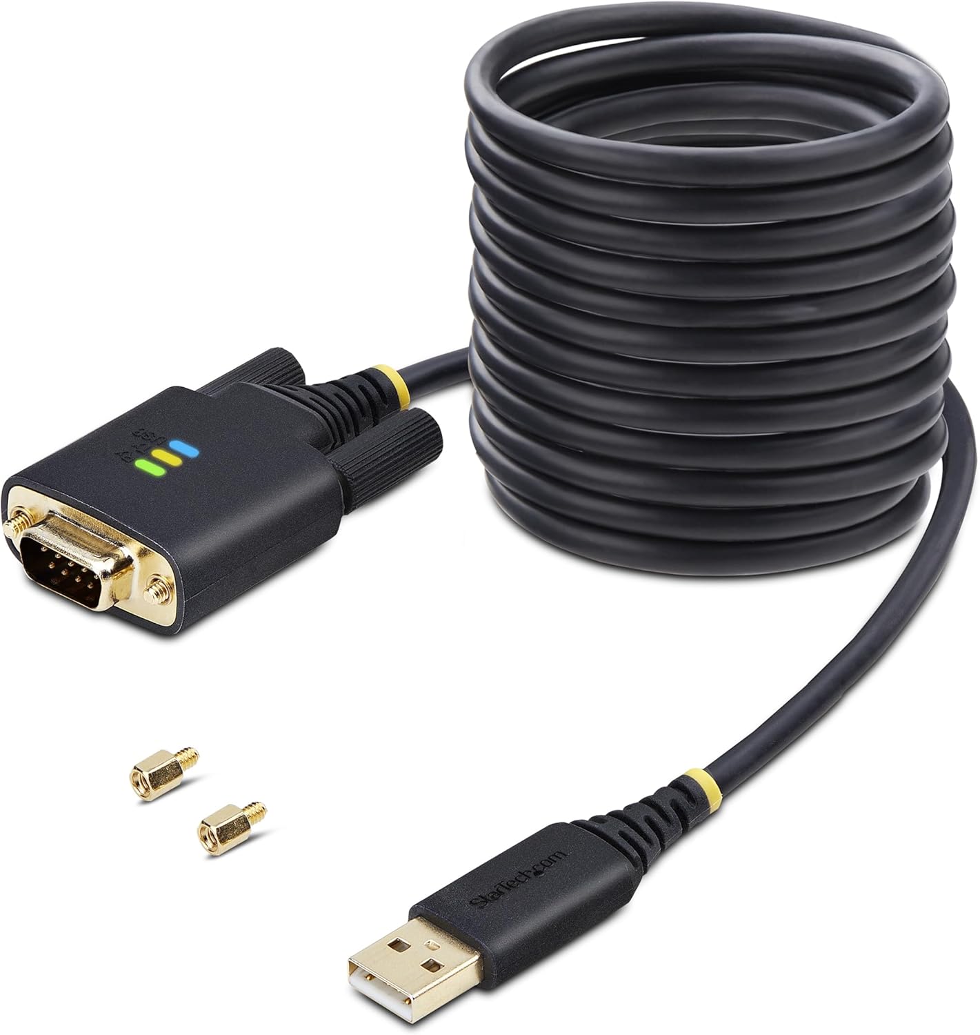StarTech.com 10ft/3m USB to Serial Adapter Cable, COM Retention, FTDI IC, USB-A to DB9 RS232, Interchangeable DB9 Screws/Nuts