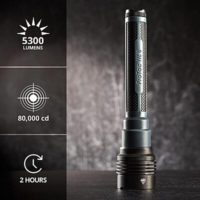 Streamlight 88131 ProTac HL 6 5,300-Lumen 80,000-Candela Rechargeable Flashlight with 120V USB Adapter, Y USB-C Cord, and Wrist Lanyard, Black