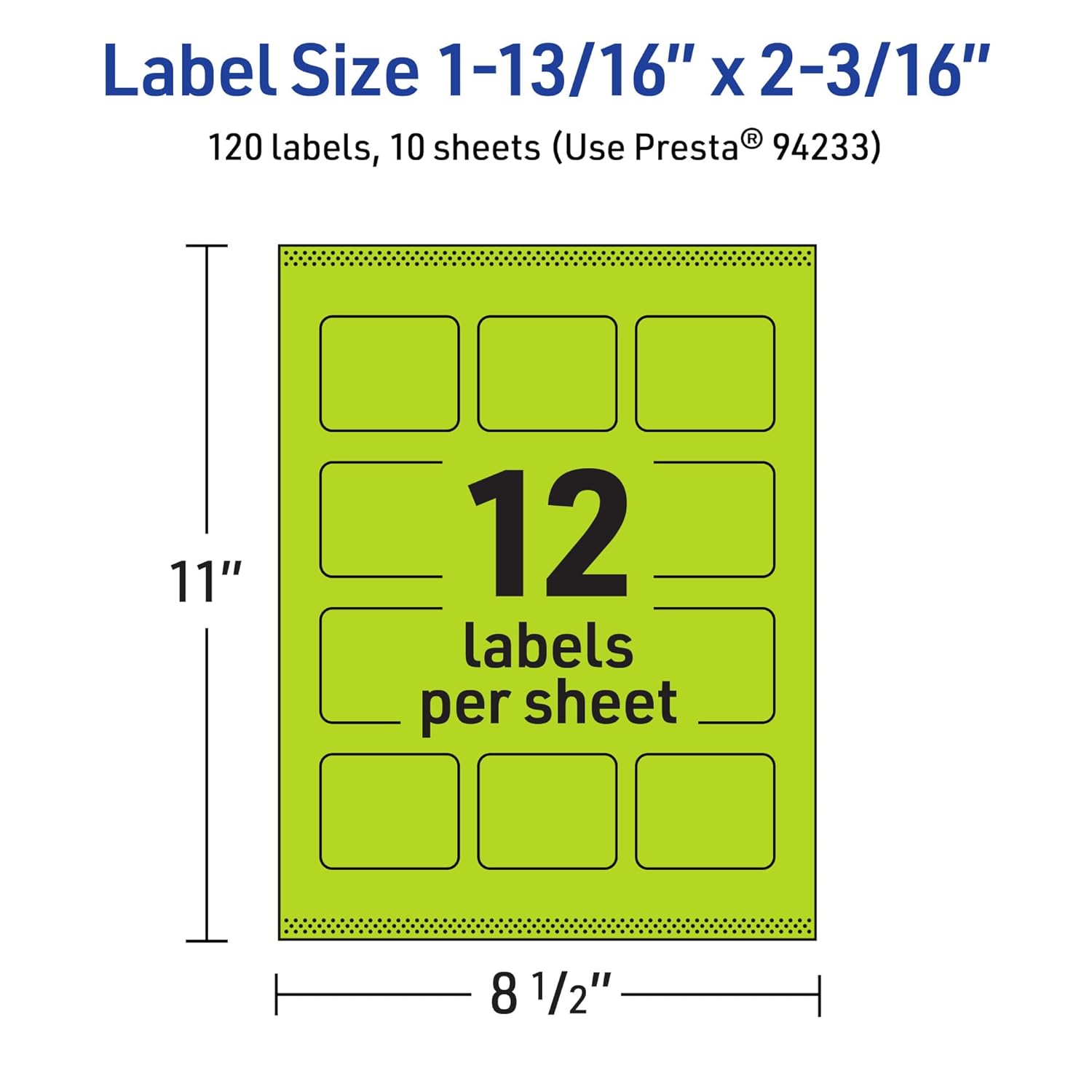 Avery Bright Green Rectangle Printable Labels, Sure Feed, 1-13/16" x 2-3/16"