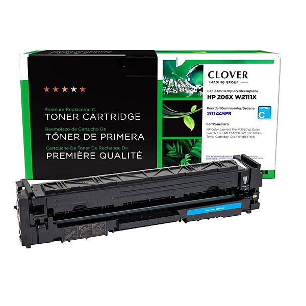 Clover Remanufactured High Yield Toner Cartridge Replacement for HP 206X (W2111X) | Cyan