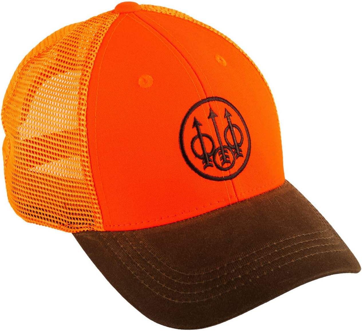 Beretta Men's Tobacco/Blaze Orange Upland Mesh Back Hunting Trucker Hat with Waxed Cotton Bill and Velcro Closure, One Size