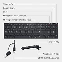 Dell KB525C Wired Collaboration Keyboard - USB-C & USB-A Versatile connectivity, 15 Programmable Shortcuts Keys