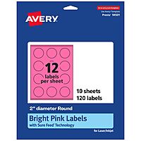 Avery Printable Round Labels, Sure Feed Technology, 2" Diameter, Bright Pink, Print-to-The-Edge, Laser/Inkjet Printable