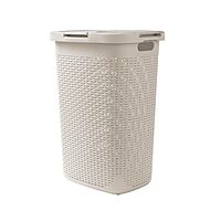 Mind Reader 60L Slim Laundry Hamper with Lid, Wicker-Style Plastic